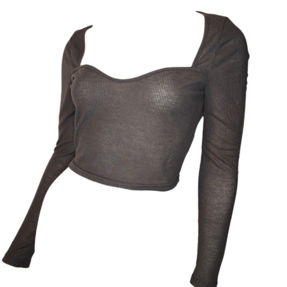 SHEIN Gray Ribbed Long Sleeve Crop Top SIZE M